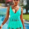 Solid Tassel Spaghetti Strap Swimdress And Panty -Rosewe Swimwear Store 269085 P 1621304176748