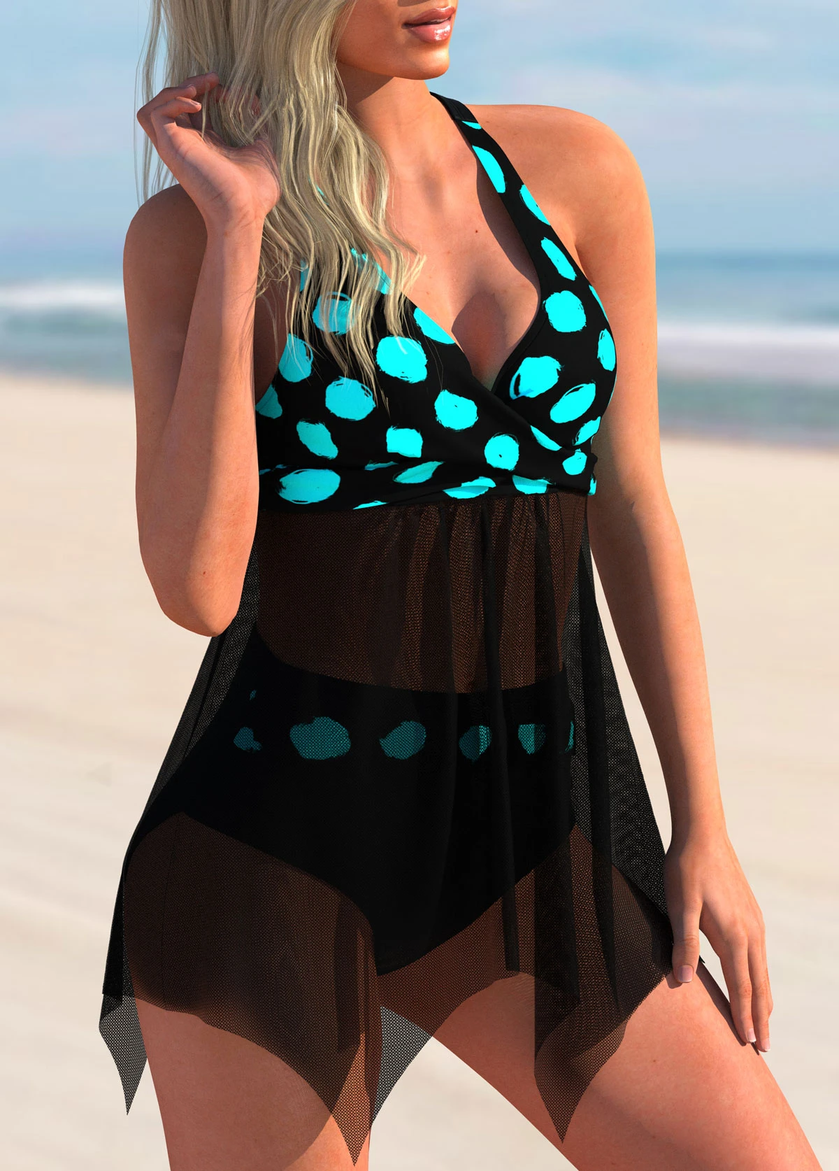 Polka Dot Mesh Stitching Cross Strap Swimdress And Panty 5 Polka Dot Mesh Stitching Cross Strap Swimdress And Panty - Image 3