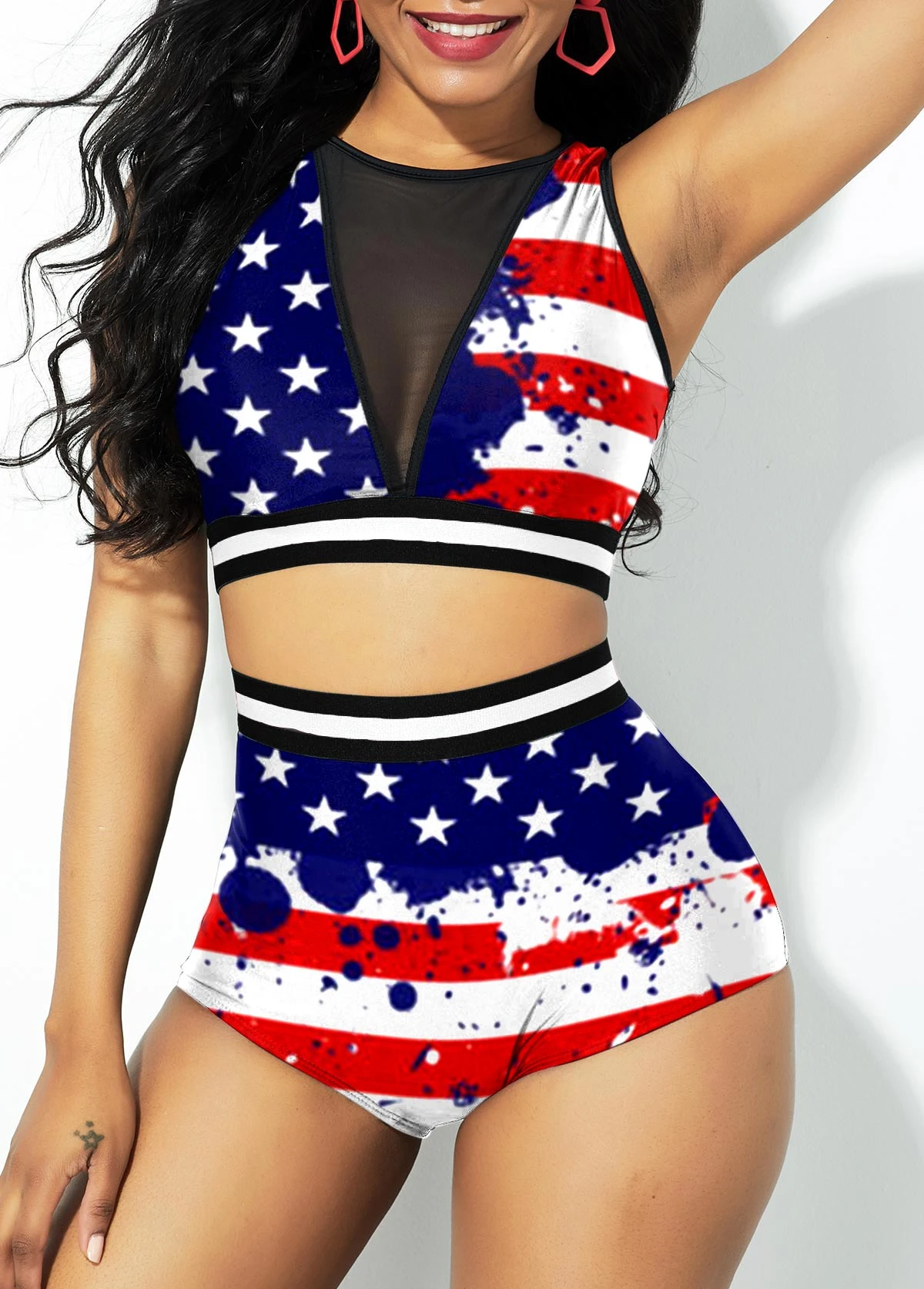 High Waisted American Flag Print Bikini Set 3 High Waisted American Flag Print Bikini Set