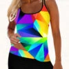 Colorful Geometric Print Spaghetti Strap Tankini Set