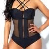 Tie Back Mesh Stitching Cross Strap One Piece Swimwear -Rosewe Swimwear Store 270805 P 1617778835145