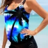Tie Dye Print Drawstring Side Tankini Set -Rosewe Swimwear Store 271031 P 1622422520675
