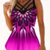 Cross Strap Tribal Print Ombre Swimdress And Panty -Rosewe Swimwear Store 271427 P 1618220256258