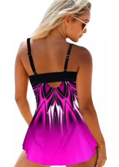 Cross Strap Tribal Print Ombre Swimdress And Panty -Rosewe Swimwear Store 271427 P 1618220258437