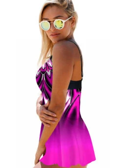 Cross Strap Tribal Print Ombre Swimdress And Panty -Rosewe Swimwear Store 271427 P 1618220258798