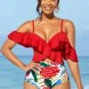Flounce Spaghetti Strap High Waisted Bikini Set 2 Flounce Spaghetti Strap High Waisted Bikini Set -Rosewe Swimwear Store 272543 P 16248752141690