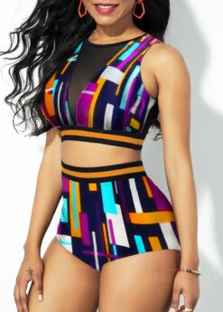 Striped Colorful High Waisted Bikini Set -Rosewe Swimwear Store 272745 P 1620291139276