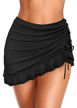 Drawstring Side High Waisted Solid Swim Skirt