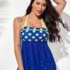 Striped Polka Dot Halter Swimdress And Panty -Rosewe Swimwear Store 273042 P 1628142189193