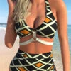 Halter Geometric Print High Waisted Bikini Set -Rosewe Swimwear Store 273981 P 1682398157750