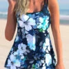 Floral Print Spaghetti Strap Swimdress And Shorts -Rosewe Swimwear Store 274140 P 1624933403456