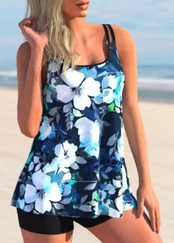 Floral Print Spaghetti Strap Swimdress And Shorts -Rosewe Swimwear Store 274140 P 1624933404748