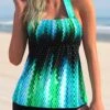 Halter Smocked Ombre Colorful Printed Tankini Set -Rosewe Swimwear Store 274663 P 1621238190484