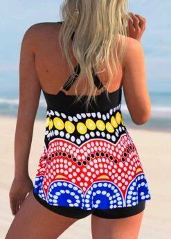 Multi Color Criss Cross Back Polka Dot Tankini Set -Rosewe Swimwear Store 275729 P 1622165827796