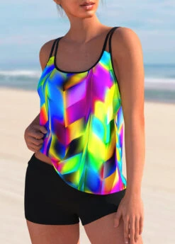 Printed Colorful Mid Waist Tankini Set -Rosewe Swimwear Store 276293 P 1622704809152