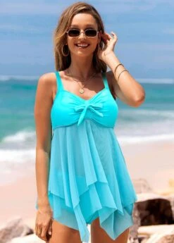 Mesh Stitching Layered Hem Bowknot Swimdress And Panty 9 Mesh Stitching Layered Hem Bowknot Swimdress And Panty -Rosewe Swimwear Store 276378 P 1625736494470