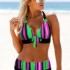 Halter Mid Waist Rainbow Stripe Bikini Set -Rosewe Swimwear Store 276734 P 1646097157857