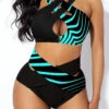 High Waist Striped Cross Strap Bikini Set 1 High Waist Striped Cross Strap Bikini Set -Rosewe Swimwear Store 277086 P 1624865984544