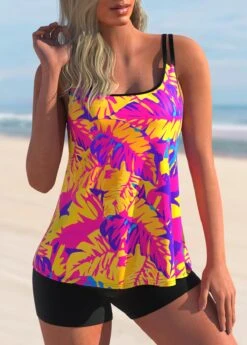 Tropical Print Spaghetti Strap Tankini Set