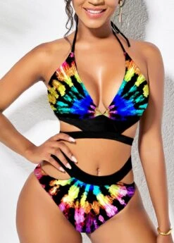 High Waisted Tie Dye Print Bikini Set