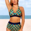 Color Block High Waisted Geometric Print Bikini Set -Rosewe Swimwear Store 286689 P 16393853421470