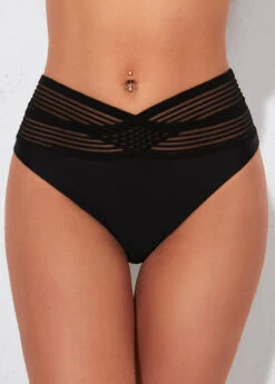 High Waisted Cross Strap Black Swimwear Panty