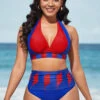 Geometric Print Royal Blue High Waisted Bikini Set -Rosewe Swimwear Store 289000 P 16378970048320