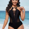 Mesh Stitching Black Tie Back One Piece Swimwear -Rosewe Swimwear Store 289008 P 16372184248983
