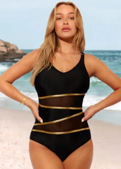 Mesh Stitching Contrast Black One Piece Swimwear 11 Mesh Stitching Contrast Black One Piece Swimwear -Rosewe Swimwear Store 289075 P 16387911250024