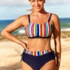 Striped Rainbow Color High Waisted Bikini Set -Rosewe Swimwear Store 289169 P 16397330592750