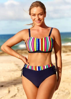 Striped Rainbow Color High Waisted Bikini Set