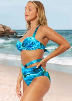 Marble Print High Waist Cyan Halter Bikini Set 11 Marble Print High Waist Cyan Halter Bikini Set -Rosewe Swimwear Store 289173 P 16390286052963