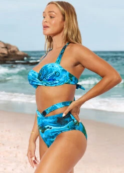 Marble Print High Waist Cyan Halter Bikini Set 10 Marble Print High Waist Cyan Halter Bikini Set -Rosewe Swimwear Store 289173 P 16390286058522