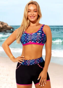 Black High Waist Geometric Print Bikini Set -Rosewe Swimwear Store 289542 P 16388814475144