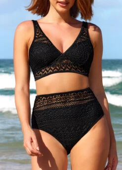 Lace High Waist Black Bikini Set