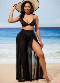 Side Slit High Waisted Black Beach Pants -Rosewe Swimwear Store 289625 P 16382554990983