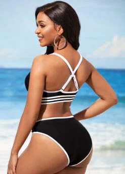 Contrast Stitch Cross Strap Black Bikini Set 9 Contrast Stitch Cross Strap Black Bikini Set -Rosewe Swimwear Store 290262 P 16381851976032