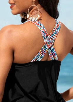 Black Tribal Print Tie Side Tankini Set -Rosewe Swimwear Store 290318 P 16479457828965