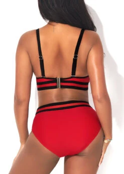 Mid Waist Deep Red Webbing Bikini Set -Rosewe Swimwear Store 291210 P 16413520762001
