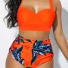 Orange High Waisted Tropical Print Bikini Set 1 Orange High Waisted Tropical Print Bikini Set -Rosewe Swimwear Store 292438 P 1645597878661