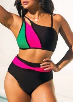 Black High Waisted Contrast Bikini Set -Rosewe Swimwear Store 292557 P 16430771351333