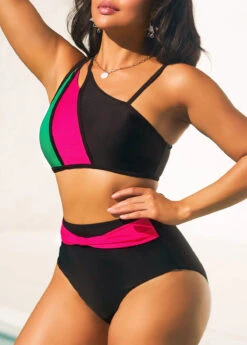 Black High Waisted Contrast Bikini Set -Rosewe Swimwear Store 292557 P 16430771351942