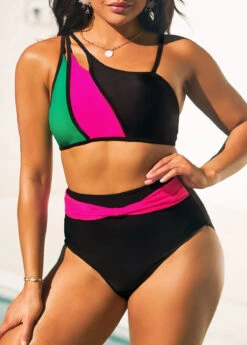 Black High Waisted Contrast Bikini Set