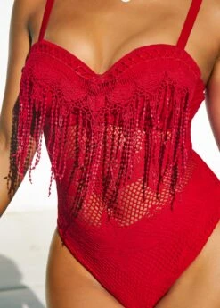 Lace Stitching Red Tassel One Piece Swimwear 9 Lace Stitching Red Tassel One Piece Swimwear -Rosewe Swimwear Store 292624 P 16424166186623