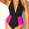Contrast Cross Strap Black One Piece Swimwear -Rosewe Swimwear Store 292628 P 16970153374100