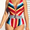 Striped Lace Up Wide Strap One Piece Swimwear -Rosewe Swimwear Store 292629 P 16426589076510