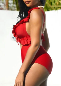 Flounce Cutout Red One Piece Swimwear -Rosewe Swimwear Store 292759 P 16399984612072