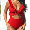 Flounce Cutout Red One Piece Swimwear 2 Flounce Cutout Red One Piece Swimwear -Rosewe Swimwear Store 292759 P 16399984612940