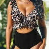 Leopard Flounce Cutout Black One Piece Swimwear -Rosewe Swimwear Store 292773 P 16399983610410