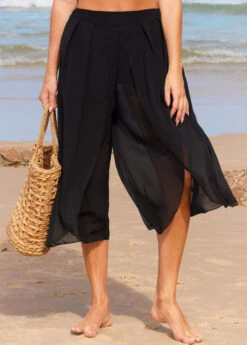 High Waisted Black Side Slit Beach Pants